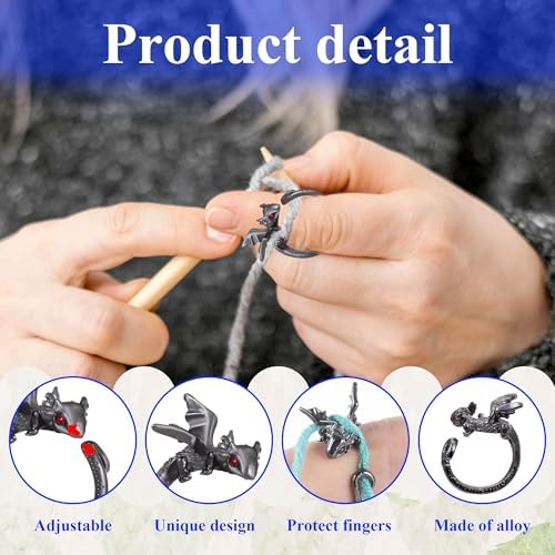 HUISUYTON Dragon Crochet Tension Ring for Finger, 4Pcs (Black)