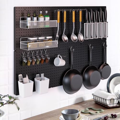 FZK Modular Plastic Peg Board Wall Organizer Kit, 16x16, Black