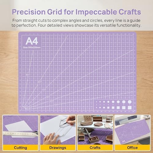 A4 Self-Healing Cutting Mat, Double-Sided Craft Mat with Grid Lines, Precision Rotary Cutting Board for Office Desk, Art Craft, Sewing, Hobby, and DIY Projects - 9x12 Inches