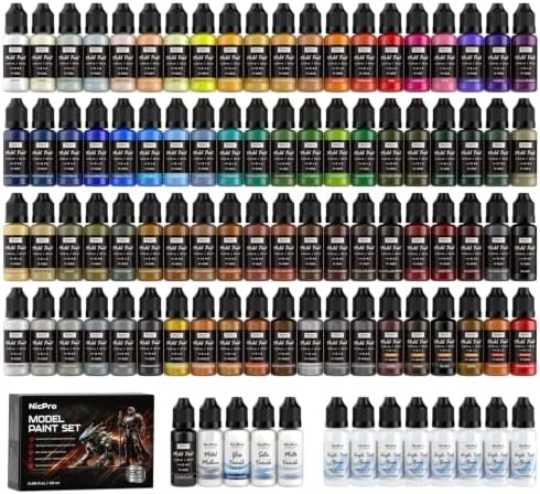 Nicpro 80 Colors Model Paint Set with 8 Thinners & 5 Specialty Bottles
