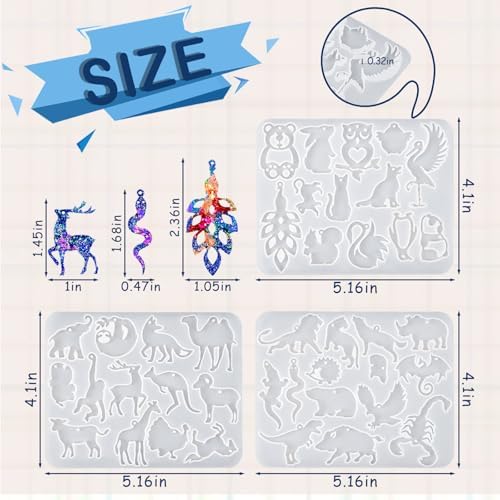 YODOYO Resin Earring Molds with Holes 3pcs Animal Shape Jewelry Resin Molds