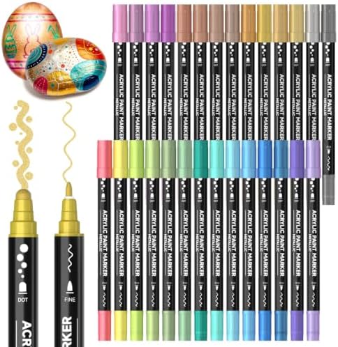 Shuttle Art 28 Metallic Dot & Fine Tip Acrylic Paint Markers