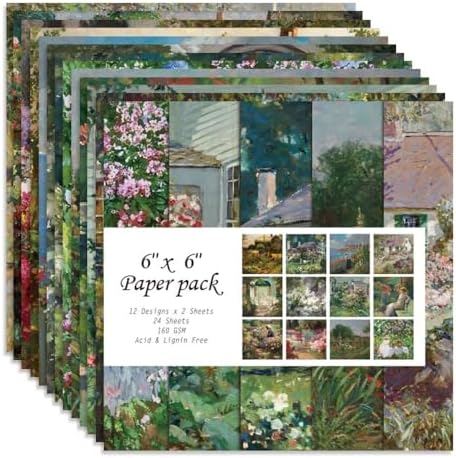 6x6" Cardstock Single Sided Scrapbooking,Craft Decorative Scrap Book Paper | 160gsm,24-Sheet 12Patterns Colored Paper,Junk Journal Supplies,Vivid Origami Papers DIY Craft Gift Wrapping Album.Courtyard