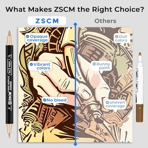 ZSCM 12 Skin Tone Acrylic Paint Markers, Dual Fine & Brush Tip Acrylic Pen