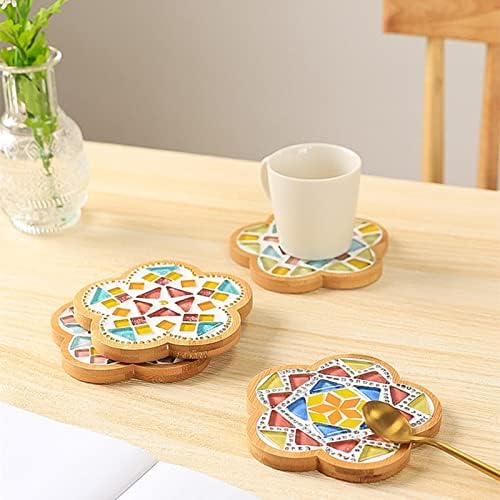 4PCS Mosaic Bamboo Coasters for Crafts, Blank Base Trays, Drinking Cup Coaster, Plant Coaster, Art Plate,DIY Mosaic Supplies (Hexagon)