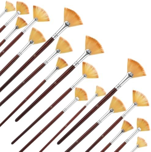 18 Pcs Fan Paint Brushes, Artist Painting Brush Set Professional Soft Anti-Shedding Nylon Brush Wooden Handle Oil Acrylic Brush Suitable for Acrylic Painting, Oil Watercolor Painting