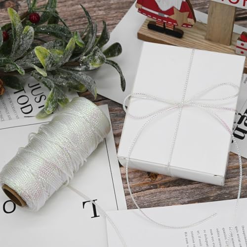 Metallic White Twine 1.5 mm Thick 328 Feet for DIY Crafts Festival Christmas Tree Decor,Multicolor