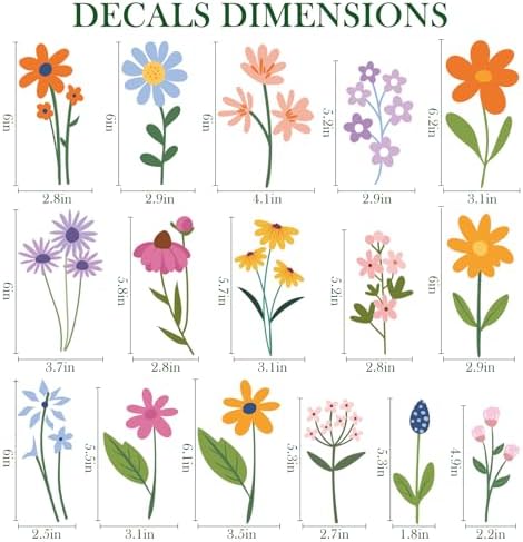 AOWDIAO Floral Wall Decals - 102 Pcs Peel and Stick Vinyl Flower Stickers - Assorted Varieties & Colors for Bedroom, Kids’ Rooms, Nursery, or Living Room Decor