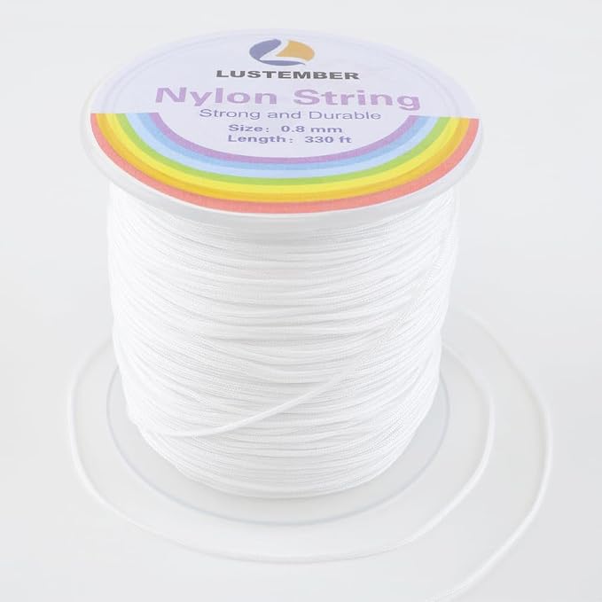 LUSTEMBER 0.8mm Nylon String, Strong Bracelet String, Durable Nylon Cord for Jewelry Making, Bracelets, Beading, Necklaces, Rattail Braiding, Kumihimo, Wind Chimes, Blinds and Handicrafts