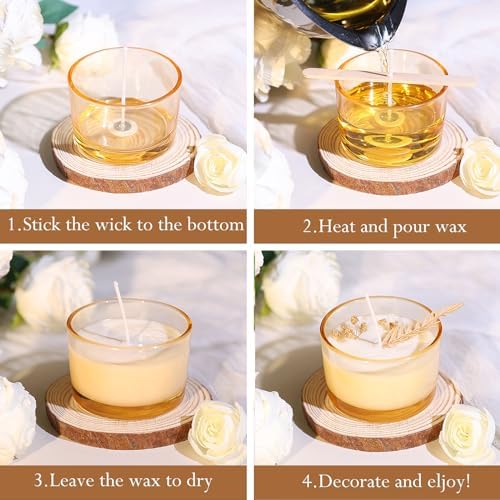 CONNOO 15 Pack 4oz Gold Amber Glass Candle Jars with Airtight Bamboo Lids