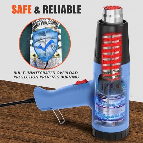 Digital LCD Heat Gun, 110V Hot Air Gun, 100-650℃（212-1202℉） 6 Modes, Rear Button Temp Control, 7S Delay Off, Overload Protection, 1.5M Cord Handheld Heat Gun for Crafts, Shrink Wrap, Paint Removing