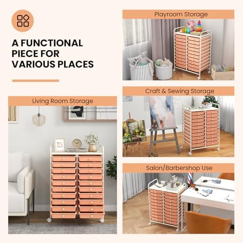 COSTWAY 20-Drawer Rolling Storage Cart, Utility Storage Organizer Cart