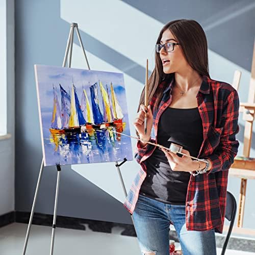 Portable Art Easel Stand 63 Inches - Silver Picture Stands for Display w/Bag - Tabletop Art Easel Stand for Sign, Wedding Signs, Poster Stand, Painting Canvas Stand - Metal Tripod, Easels for Display