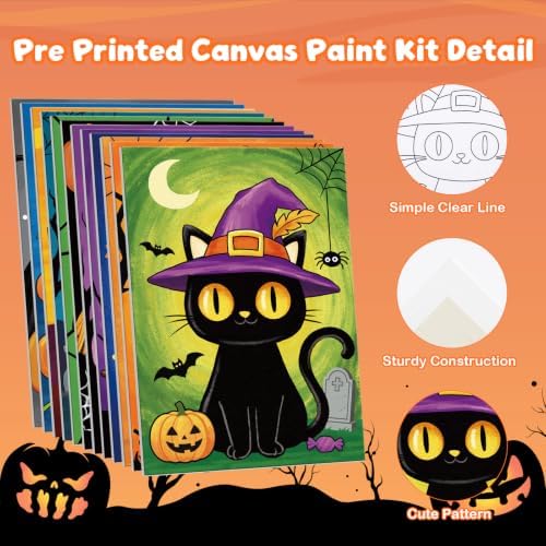 Louise Maelys 12 Pack Halloween Pre Drawn Canvas to Paint for Kids