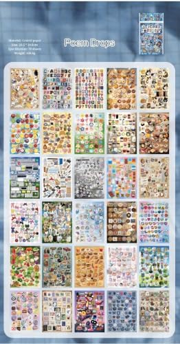 Japanese Retro Sticker Book, 800 Cartoon Stickers Book with Art Coated Paper Creative Activity Stickers for Adults, DIY Scrapbooking Phone Cases Laptops Party Gifts (Poem Drops)