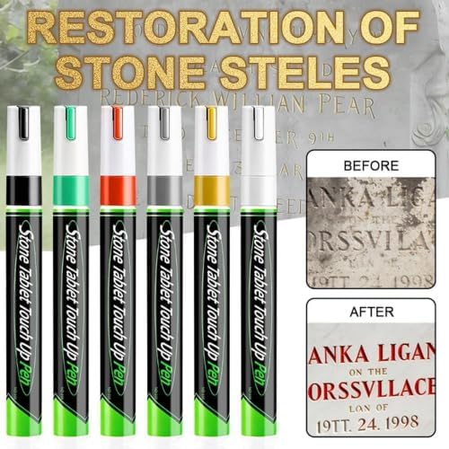 Tombstone Marker Pens Weatherproof Quick-Dry Oil-Based Fine Tip for Restoring Faded Inscriptions on Grave Stones Granite Surfaces (4Color Hard pen tip)