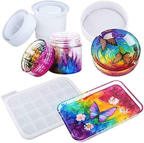 LET'S RESIN Tray Molds, Jar Silicone Molds with Lid, Resin Molds for Epoxy Resin, Silicone Molds Kits for DIY Art Furniture Dtorage and Decoration, Festival Gifts