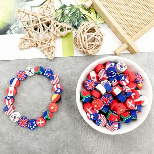 Flag Handmade Polymer Clay Beads, 100pcs Polymer Clay Spacer Beads for Women Jewelry Making DIY Charms Bracelet Necklace Hair Clip Accessories Handmade Craft