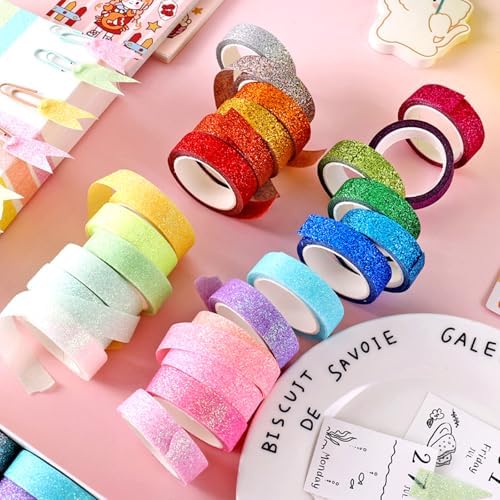 Glitter Washi Tape Metallic Decorative Craft Tape Set 24 Rolls Colored Masking for Scrapbook DIY Art Craft Supplies Gift Decor