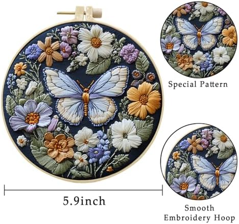 LB 4 Pack Colorful Butterfly Embroidery Kit for Beginners Nature Flower Beginner Embroidery Kit for Adults DIY Starter Kit with Embroidery Hoop Colorful Threads Tools Step by Step Instructions