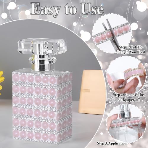 Pink Pearl Rhinestone Tape 1 cm Width Crystal Trim Diamond Ribbon