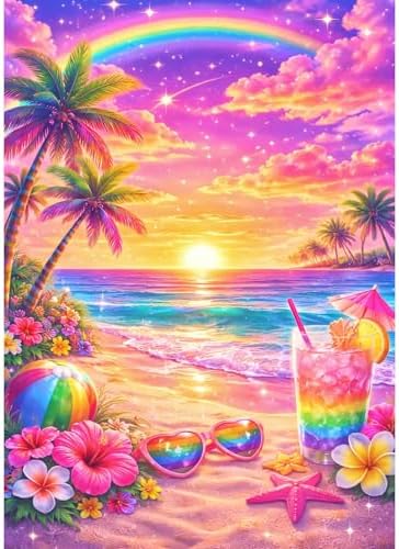ckdiluy Beach Diamond Art Kits for Adults Beginners, 5D DIY Tropical Beach Diamond Painting Kits, Full Round Drill Diamonds Dots Gem Art Crystal, Home Wall Decor 12X16 Inch