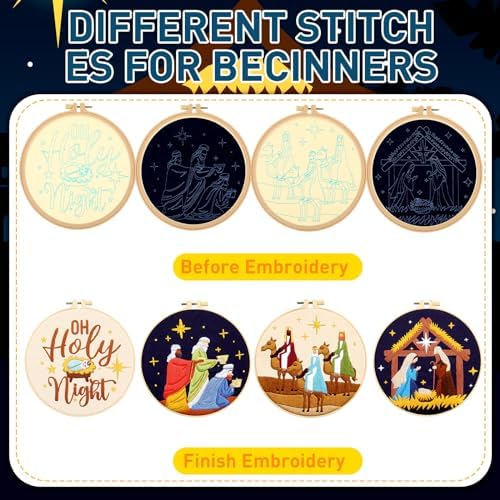 Riceshoot 8 Set Nativity Scene Christmas Embroidery Kits, Cross Stitch Kits