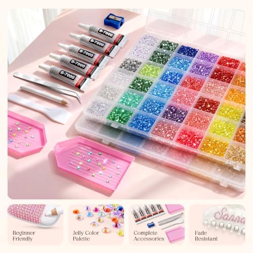 Flatback Rhinestones for Bedazzling Kit with Glue, for Nail Gems and Charms