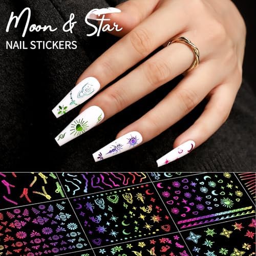 Teenitor 50 Sheets Nail Art Stickers, Rainbow Nail Stickers for Nail Art Nail Decals for Kids, Women, Fingernail in Halloween Christmas, Nail Supplies