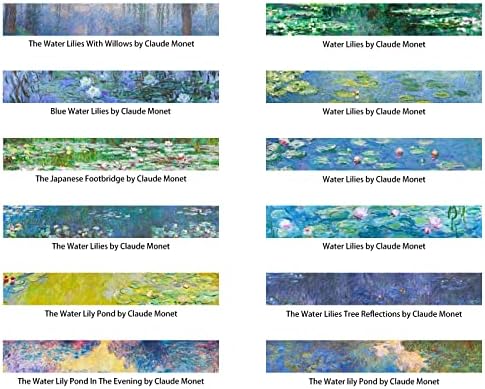 Berkin Arts 12 Rolls Art Floral Designs Washi Tape Set - 15 mm Wide Decorative Adhesive Masking Tape Cloisonnism Landscape Vintage Iridescent Venetian Claude Monet Series