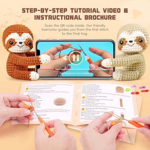 Fortuning's JDS Crochet Kit for Beginners, Hug Sloths Crochet Animal Kit