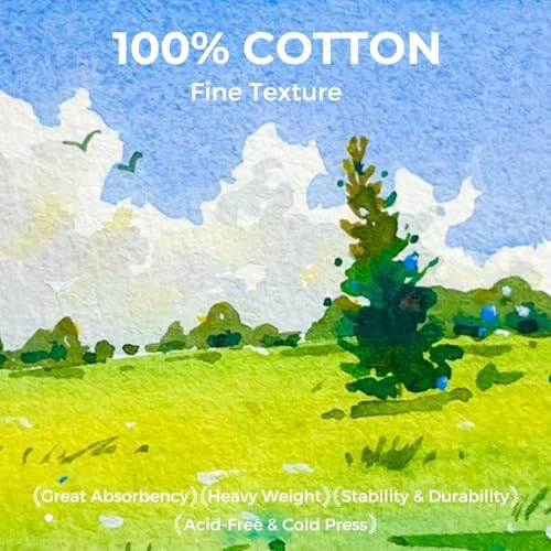 Funto Hot Press Watercolor Journal, 4.7”x4.7”, 24 Sheets 100% Cotton Smooth Paper 300gsm/140lb, Acid-Free Sketchbook for Detailed Art & Illustration (Light Blue)