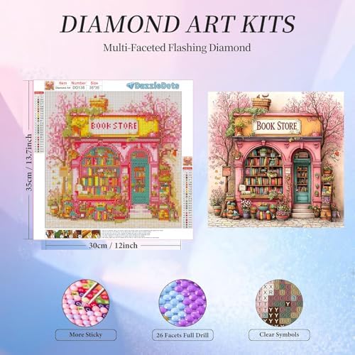 Bookstore Diamond Art Kits for Adults Round Diamond Painting 14x14 Inch