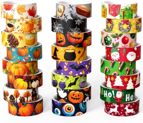 Halloween Fall Christmas Washi Tape - 24 Rolls Holiday for Crafts