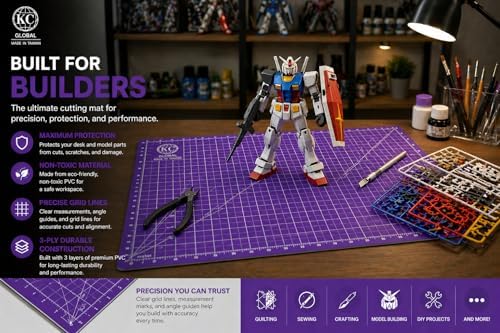 KC GLOBAL A1 (38"x26") Professional Grade Self-Healing Cutting Mat - Purple, Odor-Free, Reversible, Eco-Friendly, Durable, 2mm PVC Material, Premium Desk Mat for Crafters, Quilters, and Hobbyists