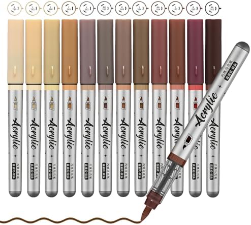 Brown Acrylic Paint Pens,12 Color Paint Pen Markers,Brush Tip Paint Pens for Rock Painting Wood Glass Ceramic Canvas Stone DIY Crafts Making Art Supplies