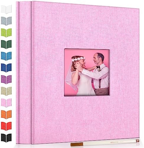 Artfeel Photo Album Self Adhesive Scrapbook Album for 3x5 4x6 5x7 8x10 Pictures,40 Pages Linen Cover with Display Window DIY Photo Book,Ideal Gifts for Family Travel Wedding Baby