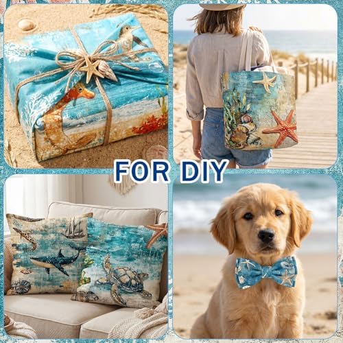 HunnmingRe 20 Pcs 10''x10'' Blue Coastal Beach Quilting Fabric Squares