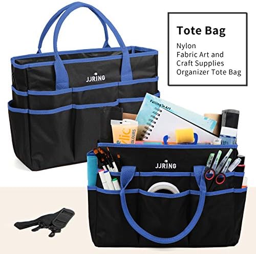 JJRING Large 600D Nylon Artist Organizer Tote Bag With 16 Pockets, Blue