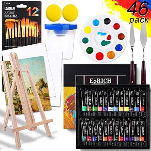 ESRICH Acrylic Paint Set, 46 Pcs Painting Supplies with Paint Brushes