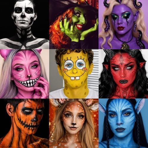 UCANBE Athena Basic Face Body Paint Oil Palette, 12 Color Large Black White Professional Face Painting Makeup Kit, Facepaint Pallet for Halloween SFX Party Art Stage Costume Cosplay Clown Goth Make Up