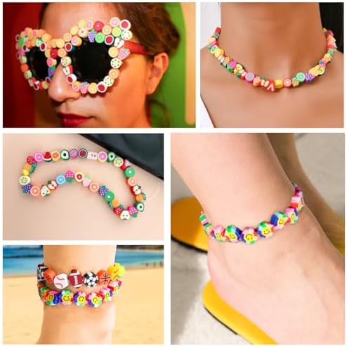 Gionlion 500 Pcs Polymer Clay Beads Bracelet Making Kit，24 Style Animal Fruit Flower Butterfly Bunny Pony Letter Beads Charms for Jewelry Making, DIY Art and Crafts Toys Gifts for 4+ Year Old Kids
