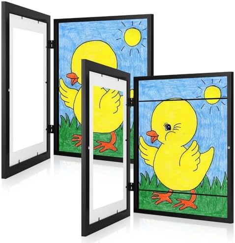 [2 Pack] Kids Art Frames, 10x12.5 Front Opening Kids Artwork Frames Changeable, Displays 8.5x11 With Mat and 10x12.5 Without Mat, Holds 50 Pcs, for 3D Picture, Crafts, Hanging Art, Portfolio Storage