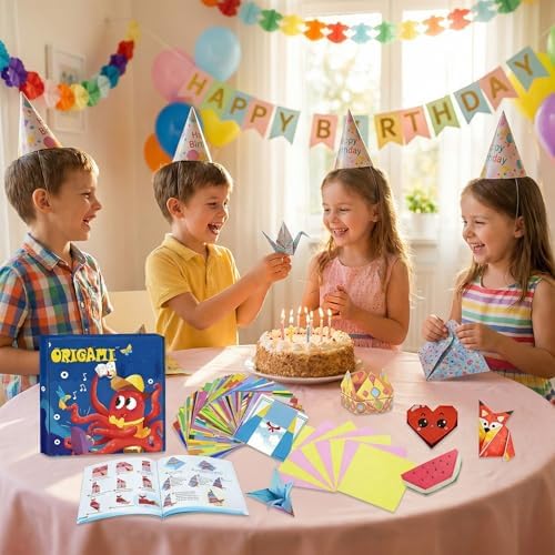 Origami Paper Kit 6x6 Inch, Origami Kit with Guide Book, Beginner Craft Kits for Kids Ages 5-8 8-12, Art & Craft Supplies for Classroom Road Trip Activities, Birthday Children's Day DIY Gift (152pcs)