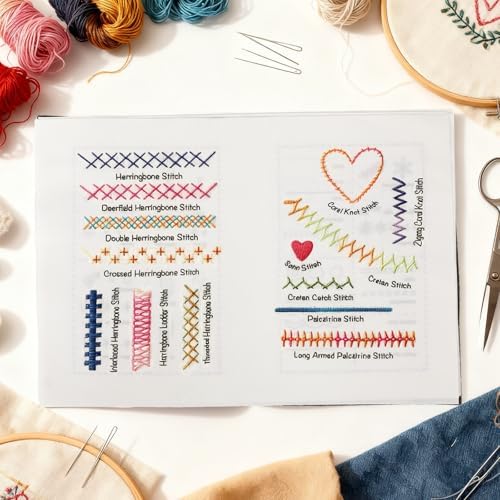 Embroidery Stitch Book Kit - Portable Embroidery Book with Multiple Sewing Tools & Instructional Tutorial, DIY Stitches for Beginners & Enthusiasts (1 Set)