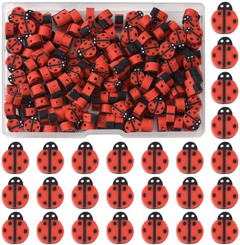 200Pcs Ladybug Polymer Clay Beads for Bracelets Making, Handmade Orange Red Animal Ladybird Spacer Beads for Jewelry Necklaces Earrings Keychain Making and Crafting Craft Gift