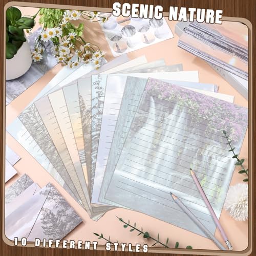 TaoBary 160 Pcs Natural Scenery Stationery Paper and Envelopes Set