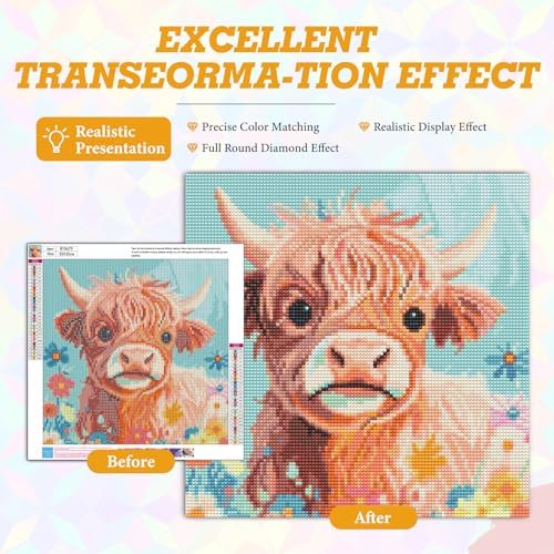 Highland Cow Diamond Art Kits for Adults Beginners 14x14 in, DIY Craft Gift