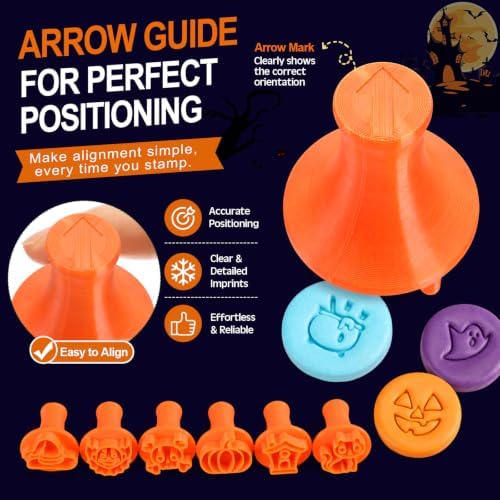 30 Pcs Halloween Pattern Clay Modeling Stamp Set with 72-Character Letter Stamps and Storage Box, Halloween Pattern Stamps for Polymer/Ceramic Clay, Pottery Craft, Cookie and Jewelry Making