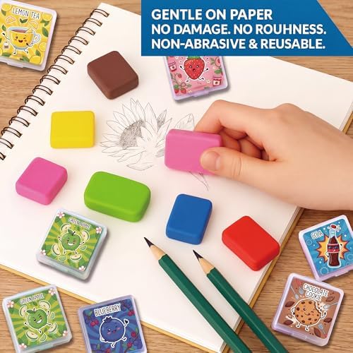 Scented Kneaded Erasers Set, Kneadable Art Erasers in Individual Plastic Cases, Soft Moldable Drawing Eraser for Sketching, Charcoal, Graphite, Clean Erasing Stationery (36, Soda Theme)